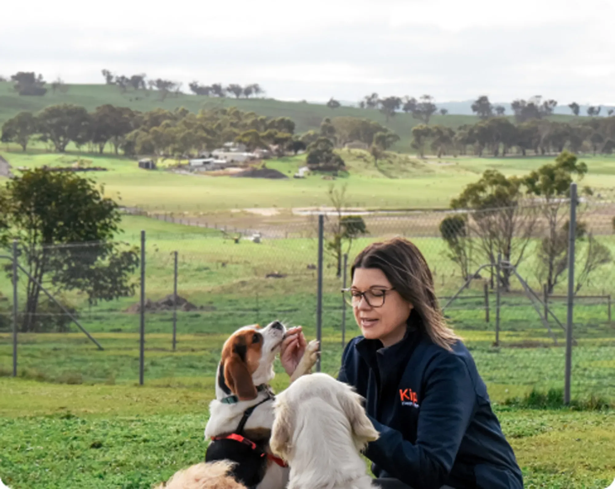 Kip staff with two dogs