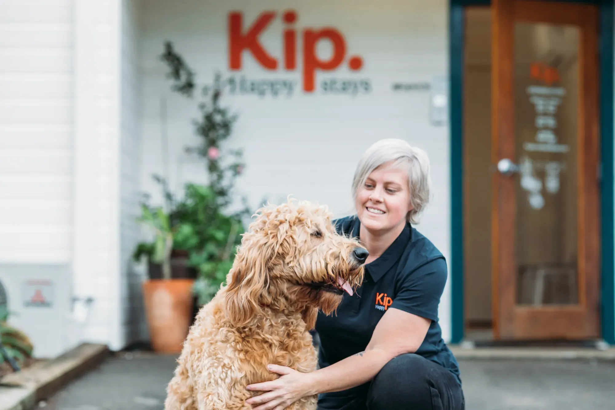 Dog in front of Kip sign