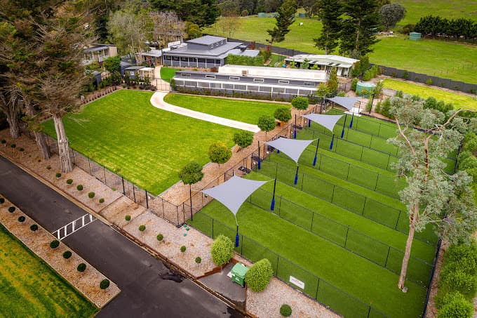 Drone view of the dog kennels at Kip Homestead